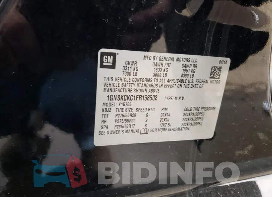 1GNSKCKC1FR158502 Photo# 13