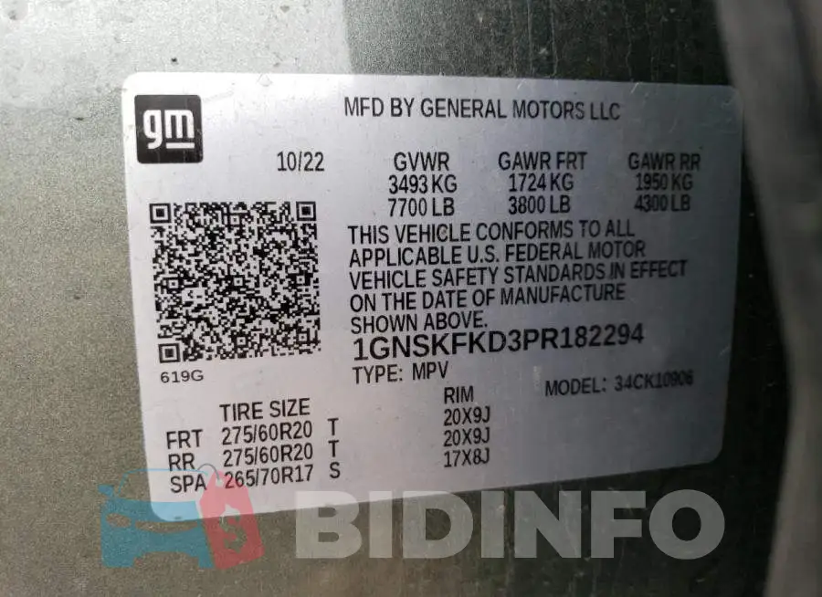 1GNSKFKD3PR182294 Photo# 14