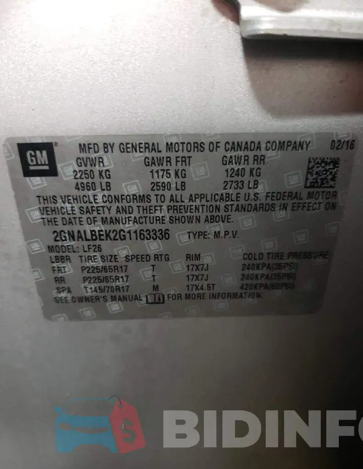 2GNALBEK2G1163336 Photo# 12