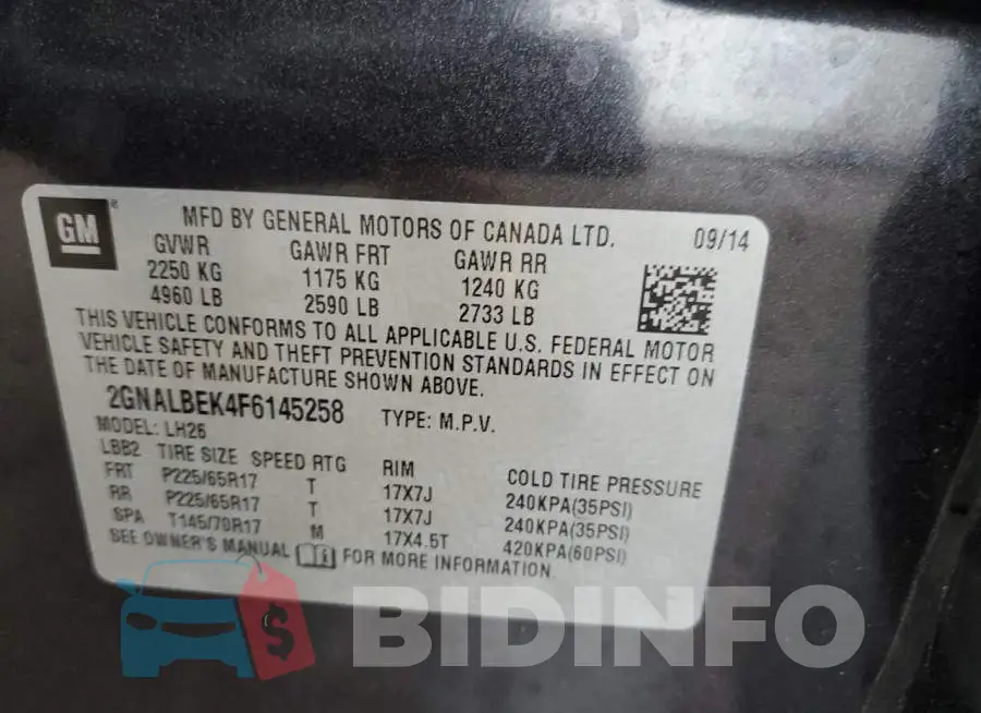 2GNALBEK4F6145258 Photo# 13