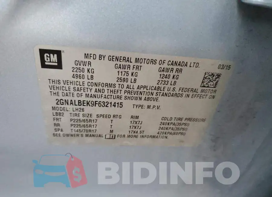 2GNALBEK9F6321415 Photo# 13