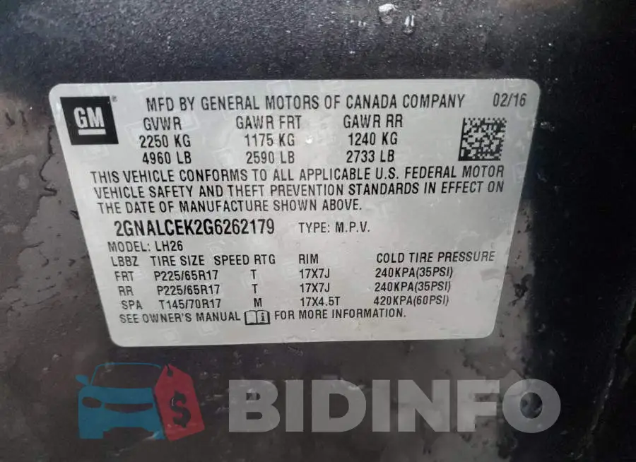 2GNALCEK2G6262179 Photo# 13