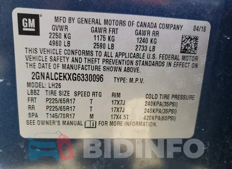2GNALCEKXG6330096 Photo# 12