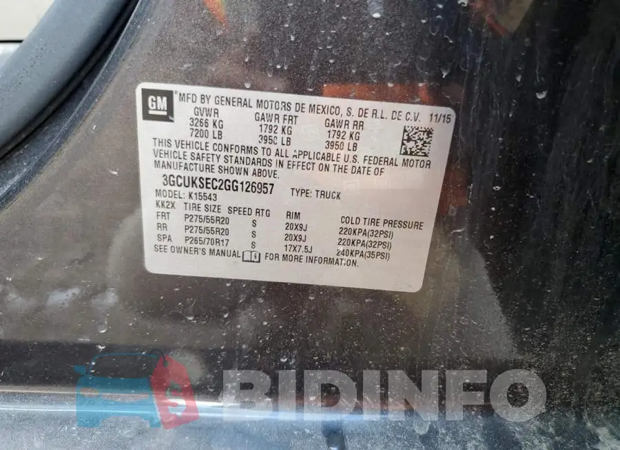 3GCUKSEC2GG126957 Photo# 12