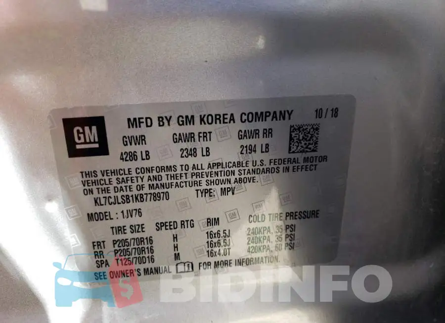 KL7CJLSB1KB778970 Photo# 12