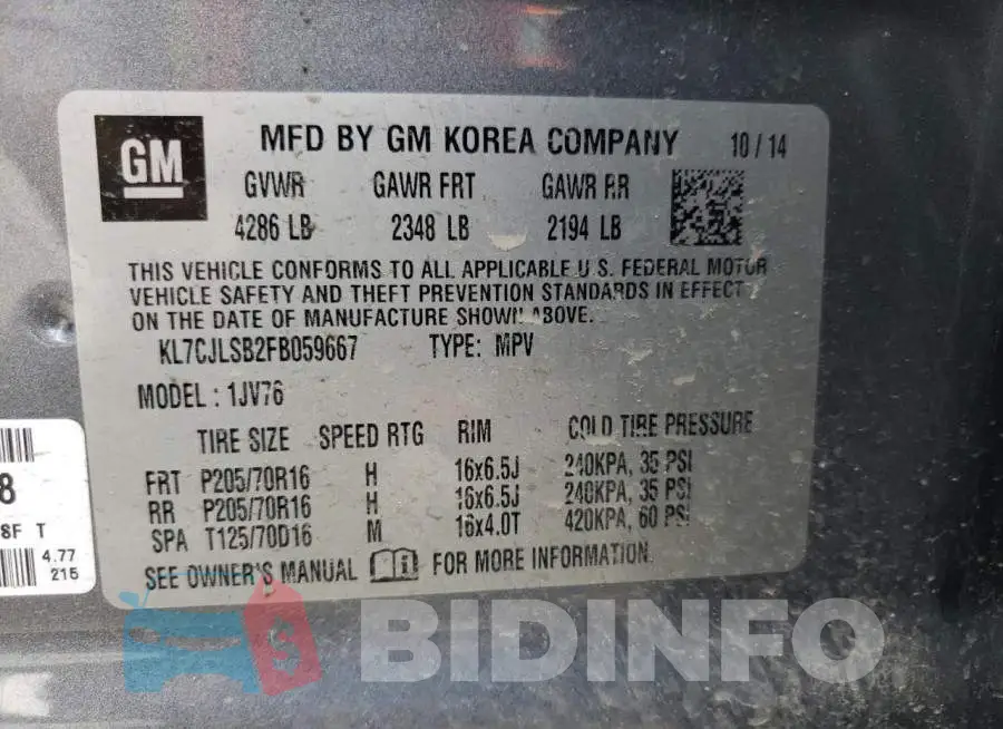 KL7CJLSB2FB059667 Photo# 13