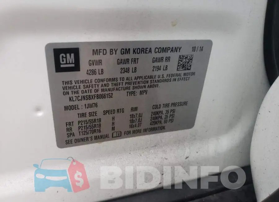 KL7CJNSBXFB066152 Photo# 12
