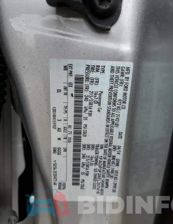 1FADP3F28EL307418 Photo# 12