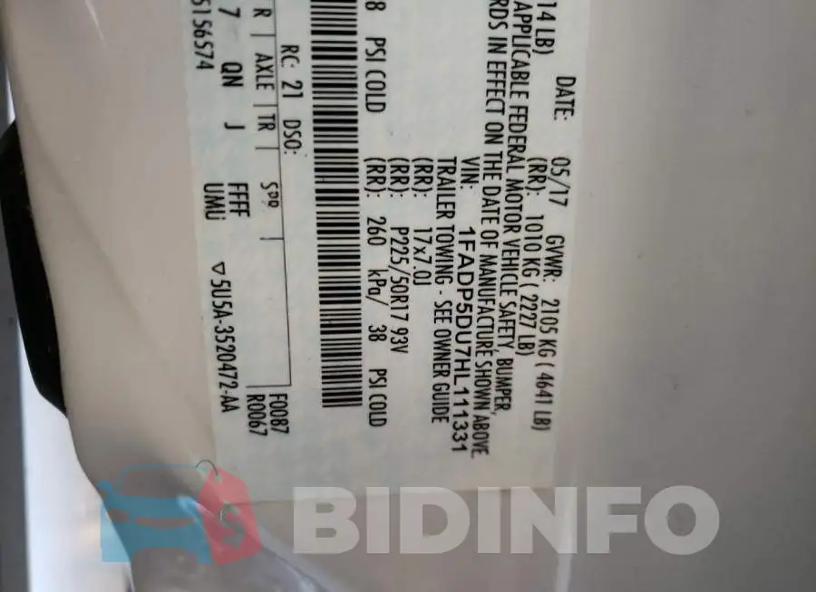 1FADP5DU7HL111331 Photo# 13