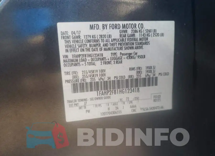1FAHP2F81HG123418 Photo# 12