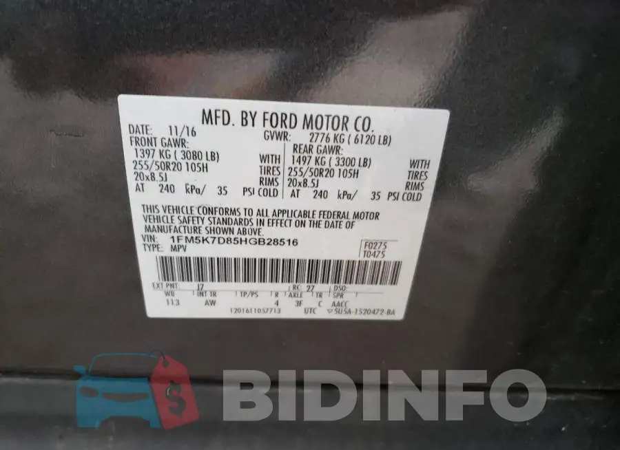 1FM5K7D85HGB28516 Photo# 13