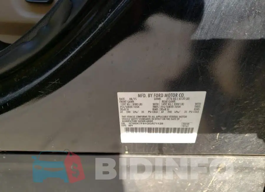 1FM5K7F81GGA71128 Photo# 13