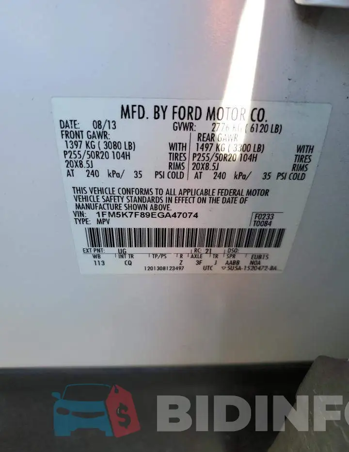 1FM5K7F89EGA47074 Photo# 13
