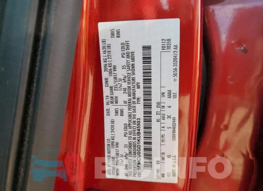 1FMCU0GD1KUB45503 Photo# 14