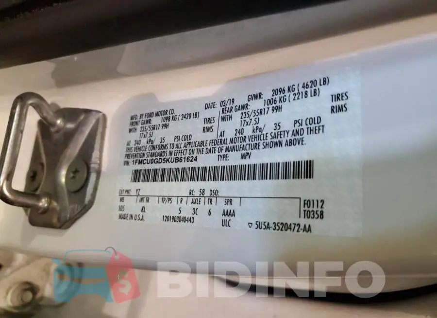 1FMCU0GD5KUB61624 Photo# 12
