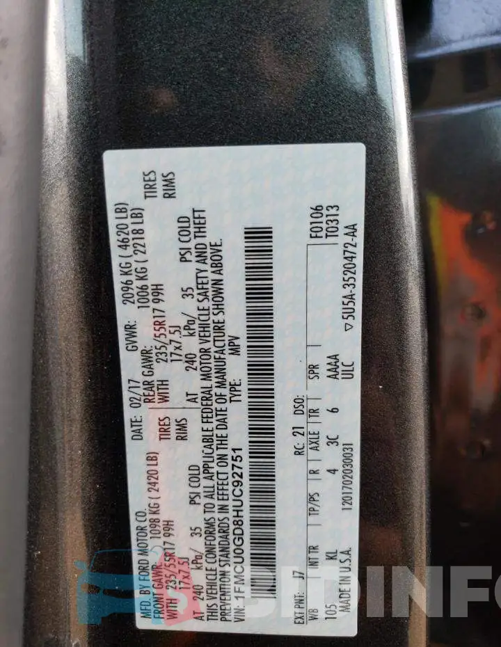 1FMCU0GD8HUC92751 Photo# 12