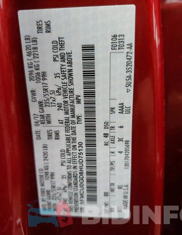 1FMCU0GD8HUD75130 Photo# 10