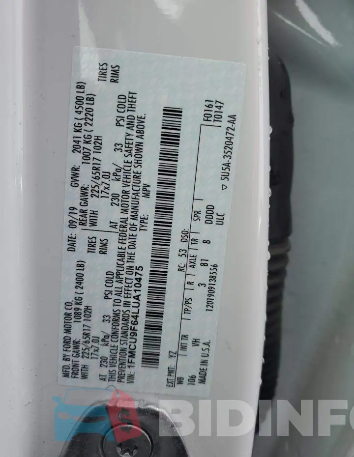 1FMCU9F64LUA10475 Photo# 13