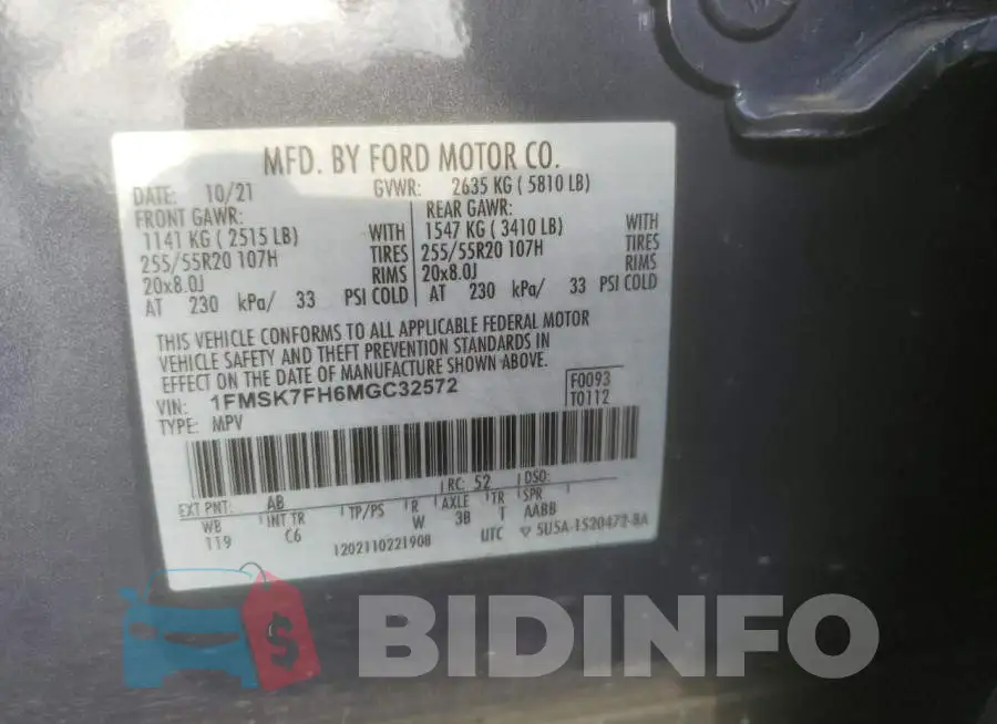 1FMSK7FH6MGC32572 Photo# 13
