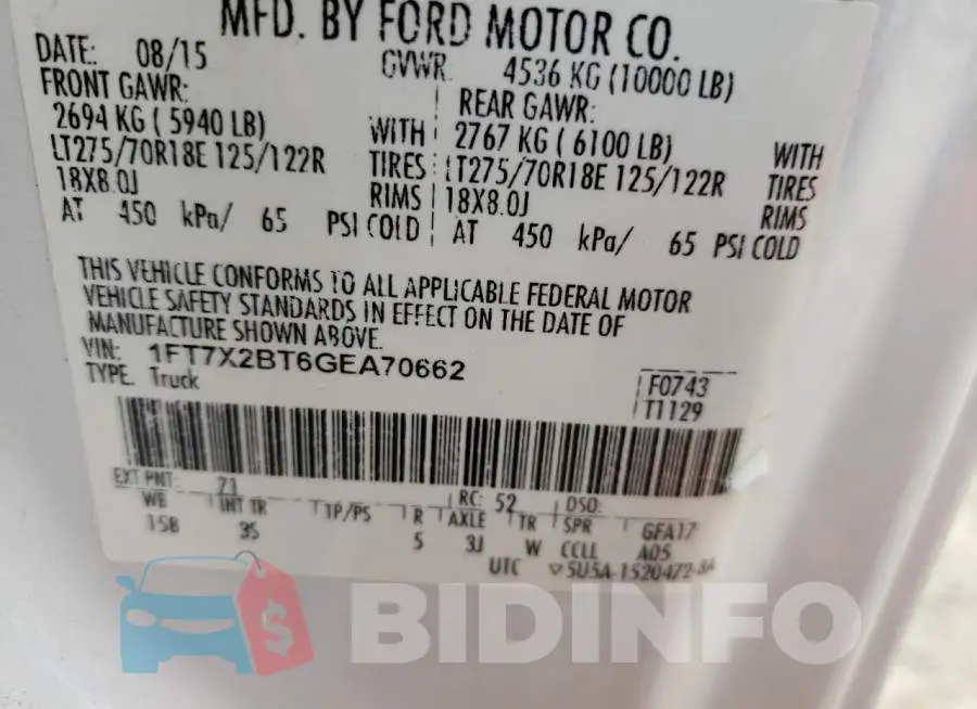 1FT7X2BT6GEA70662 Photo# 12