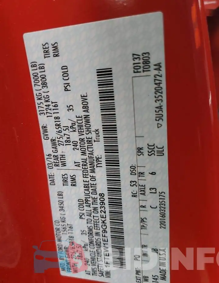 1FTEW1EF9GKE23908 Photo# 13