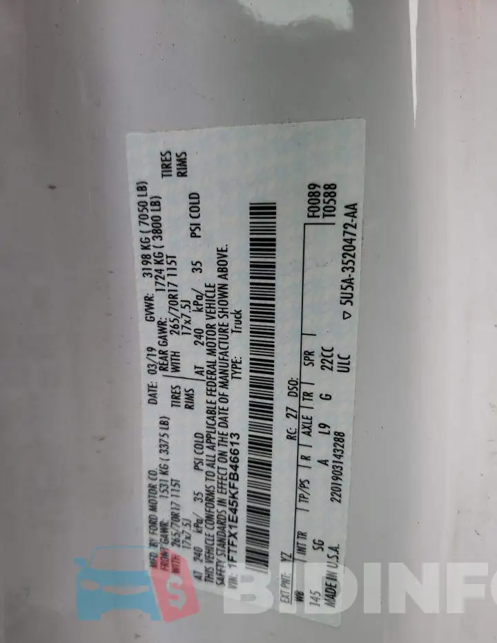 1FTFX1E45KFB46613 Photo# 13