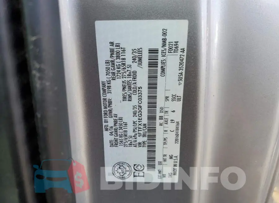 1FTFX1EG3GFC03375 Photo# 13