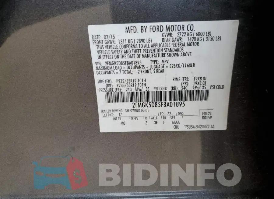2FMGK5D85FBA01895 Photo# 13