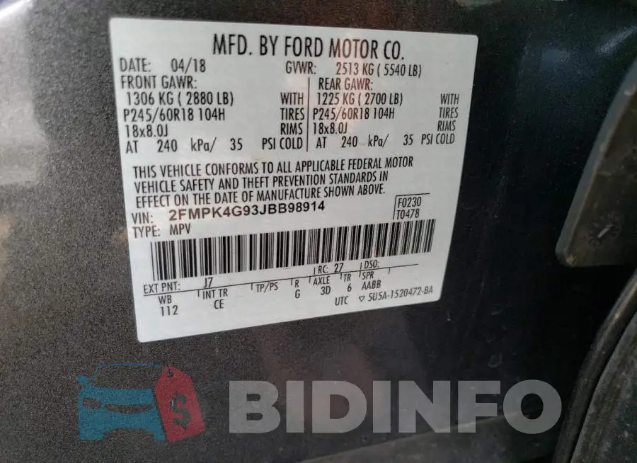 2FMPK4G93JBB98914 Photo# 13
