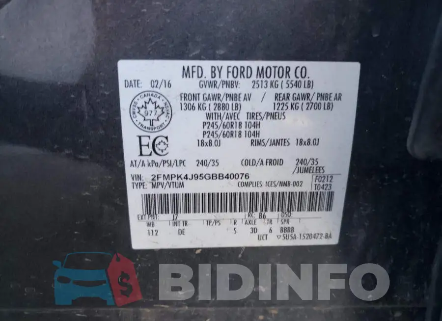 2FMPK4J95GBB40076 Photo# 14