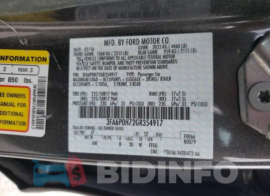 3FA6P0H72GR354917 Photo# 12