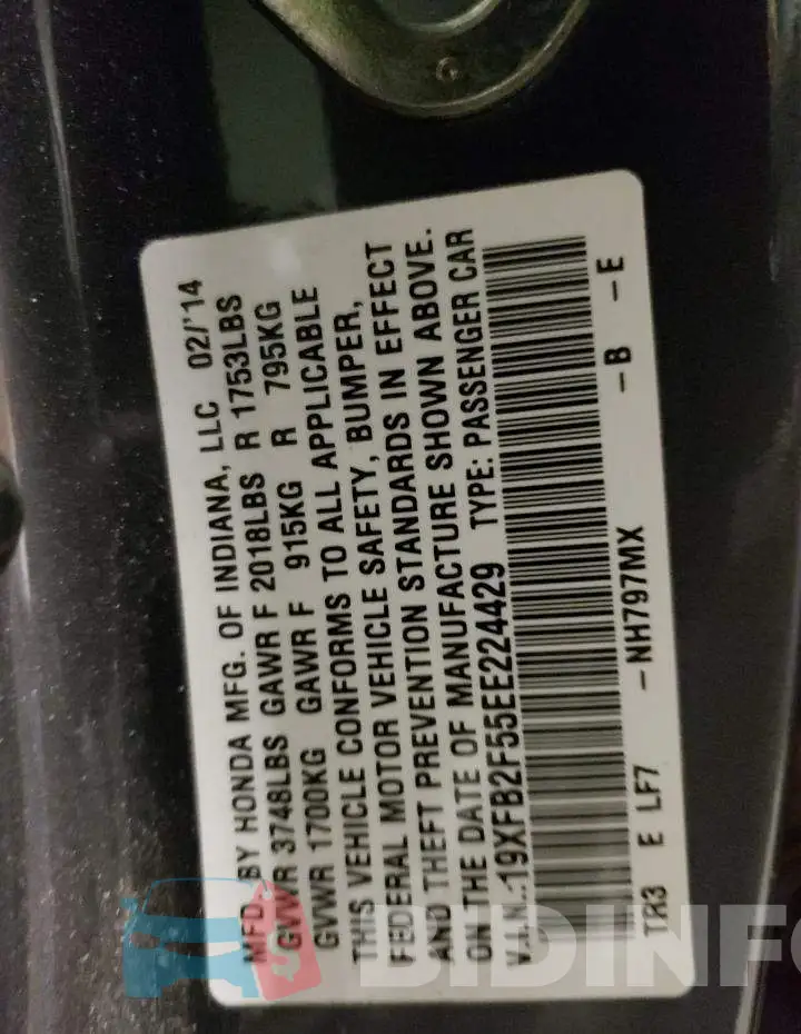 19XFB2F55EE224429 Photo# 12