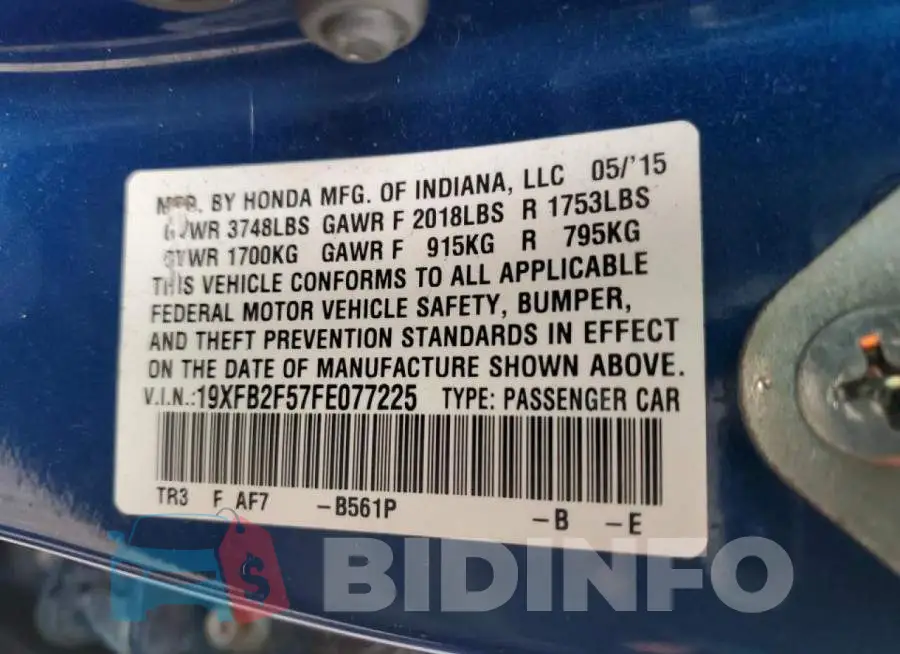 19XFB2F57FE077225 Photo# 12