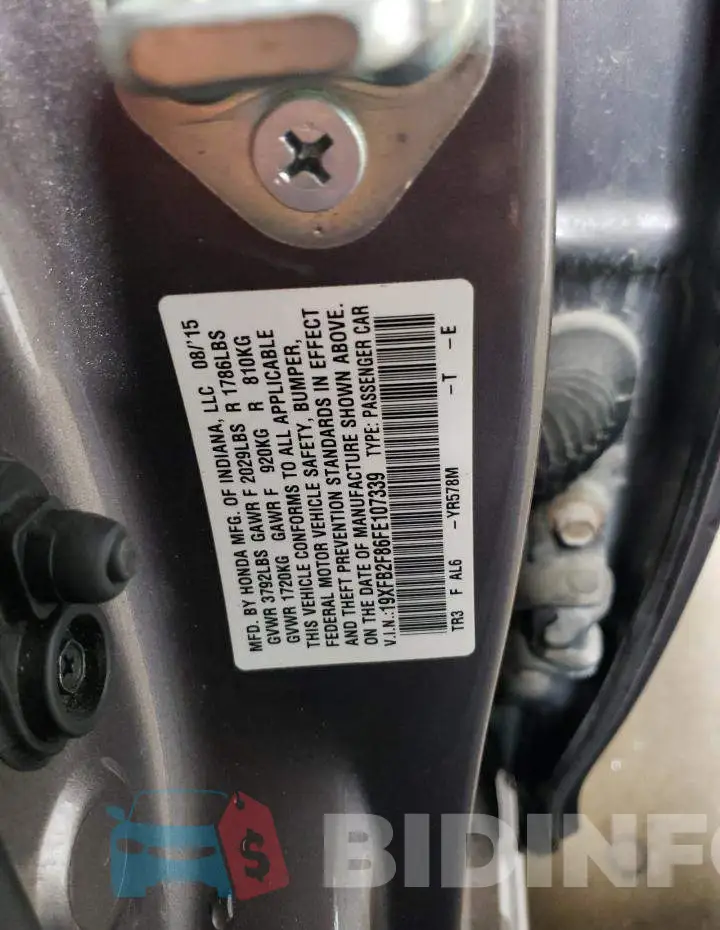 19XFB2F86FE107339 Photo# 12