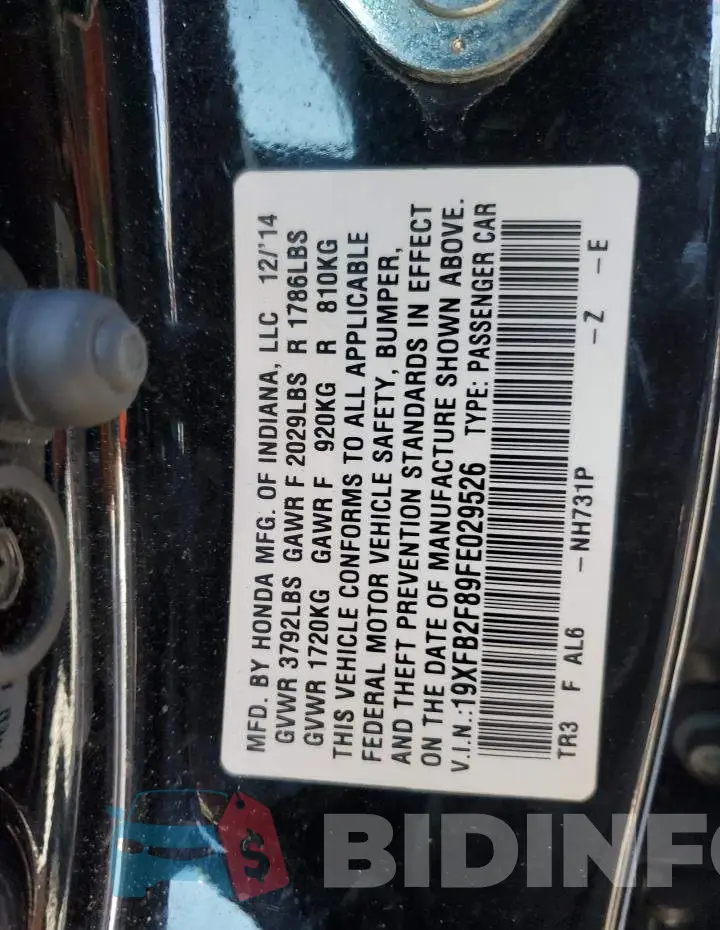19XFB2F89FE029526 Photo# 12