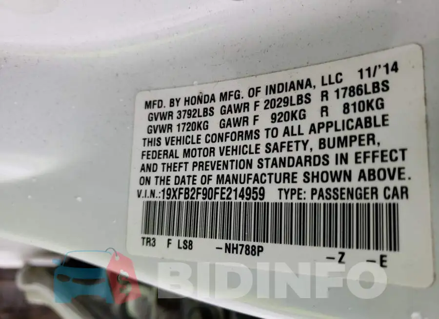 19XFB2F90FE214959 Photo# 12