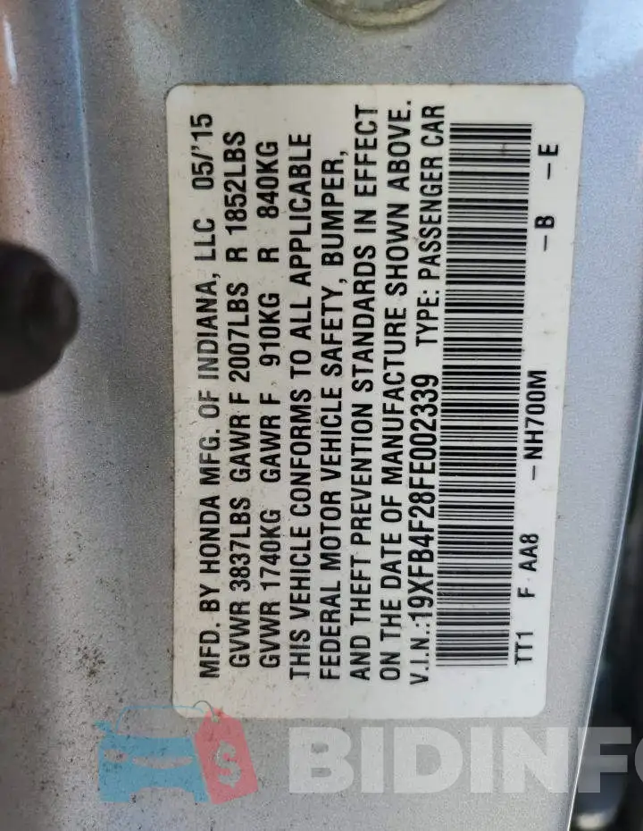 19XFB4F28FE002339 Photo# 12