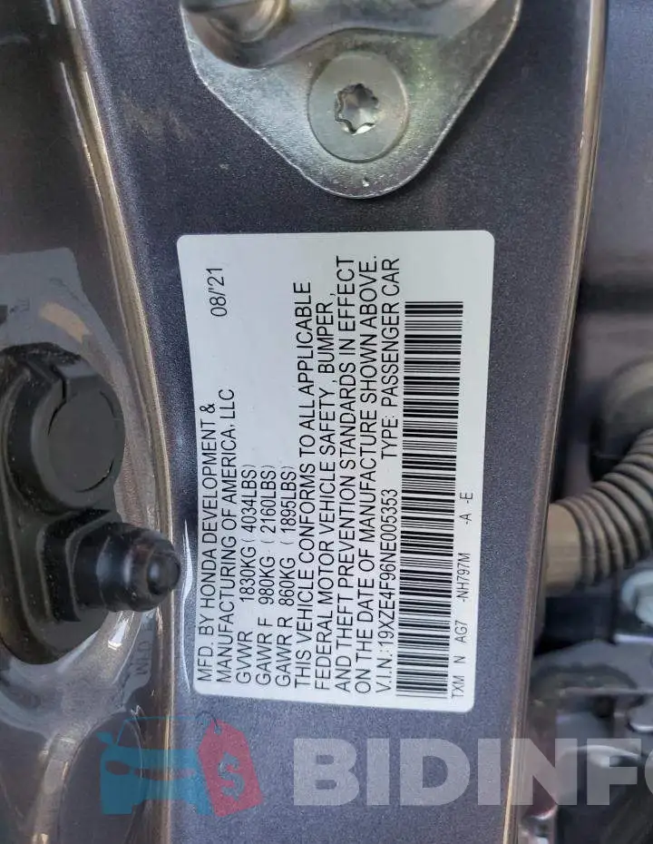 19XZE4F96NE005353 Photo# 10
