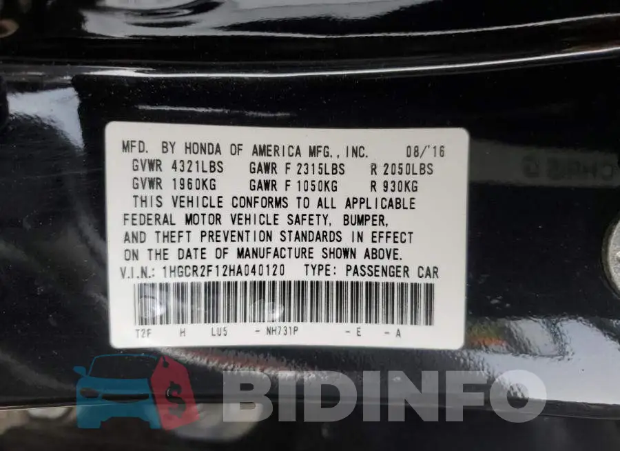 1HGCR2F12HA040120 Photo# 12