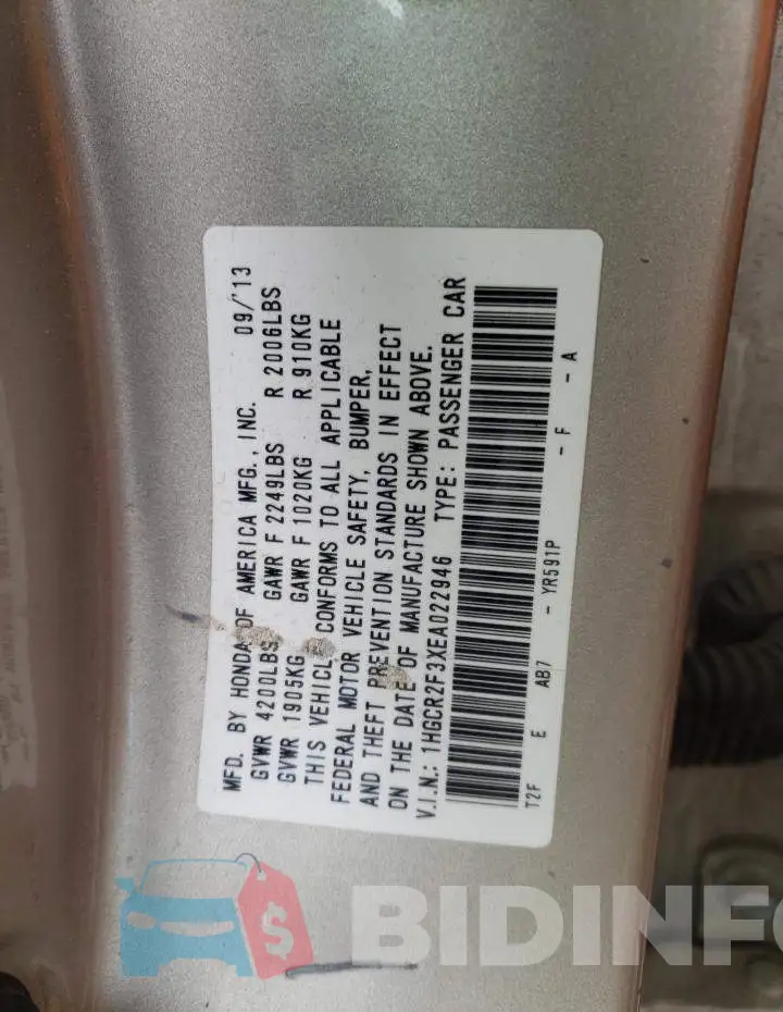 1HGCR2F3XEA022946 Photo# 12