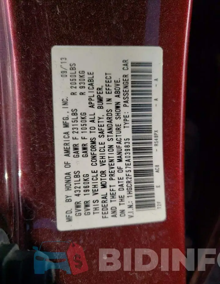 1HGCR2F57EA039835 Photo# 13