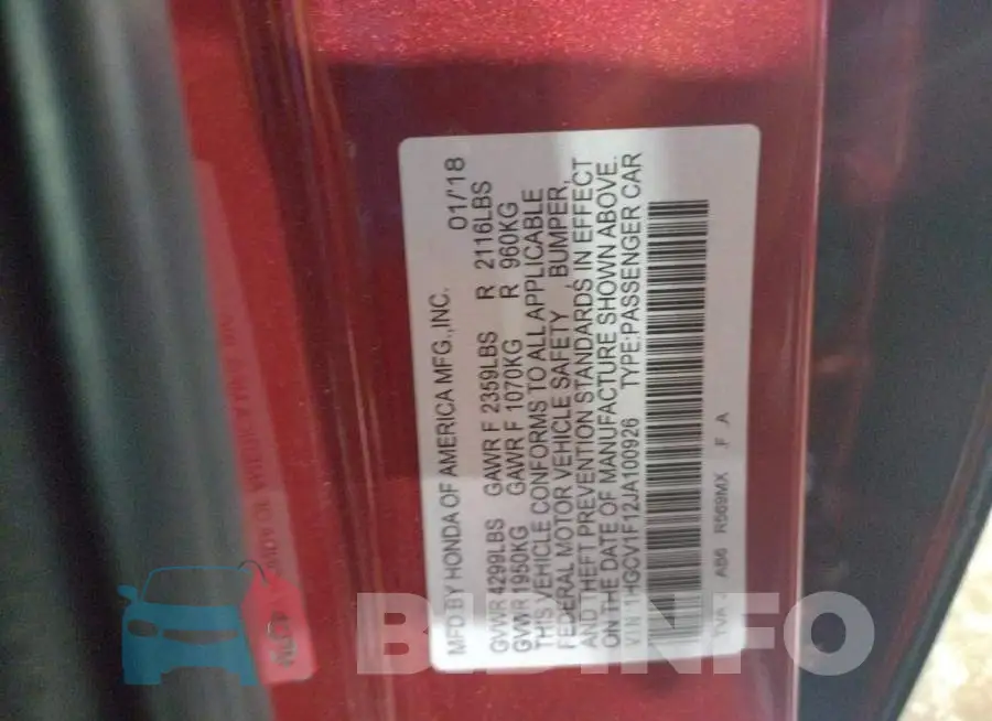 1HGCV1F12JA100926 Photo# 12