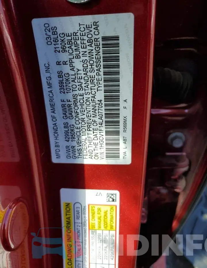 1HGCV1F14LA077054 Photo# 13