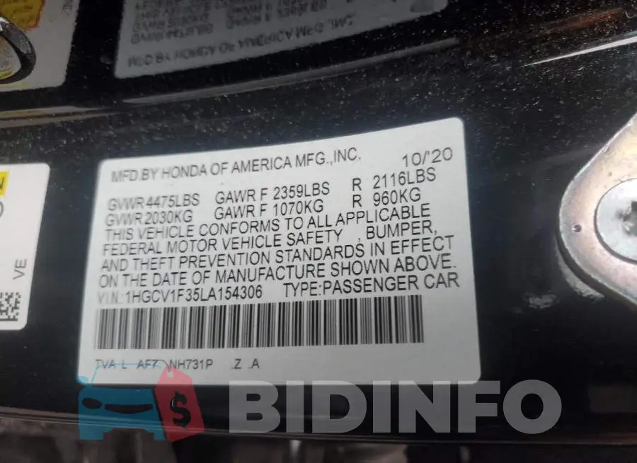 1HGCV1F35LA154306 Photo# 12