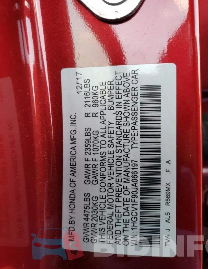 1HGCV1F90JA066197 Photo# 12