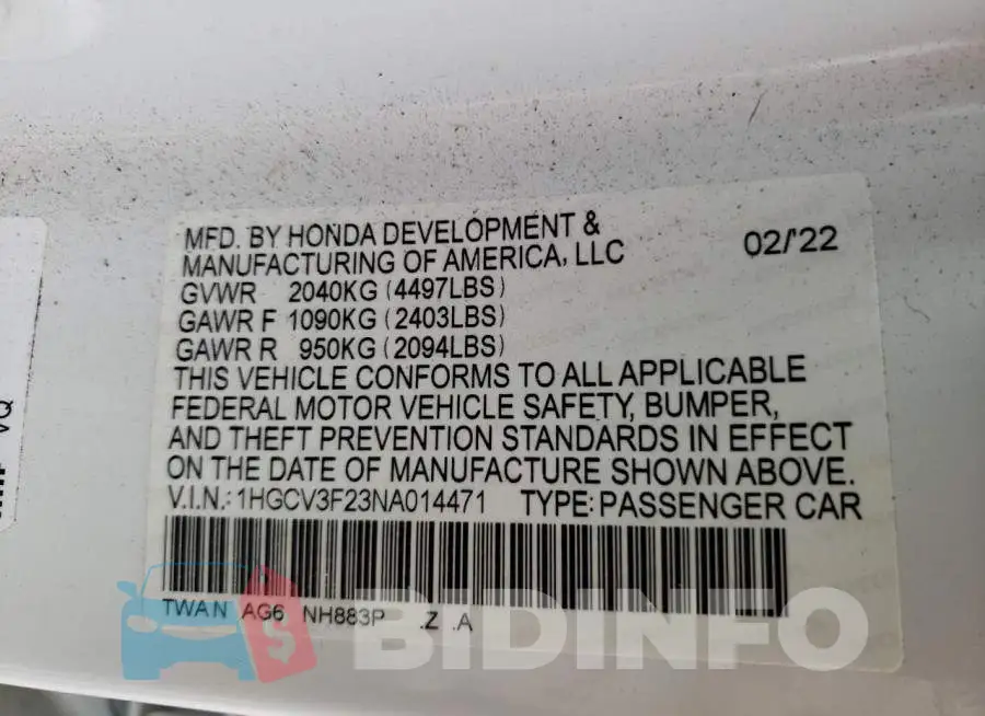 1HGCV3F23NA014471 Photo# 13
