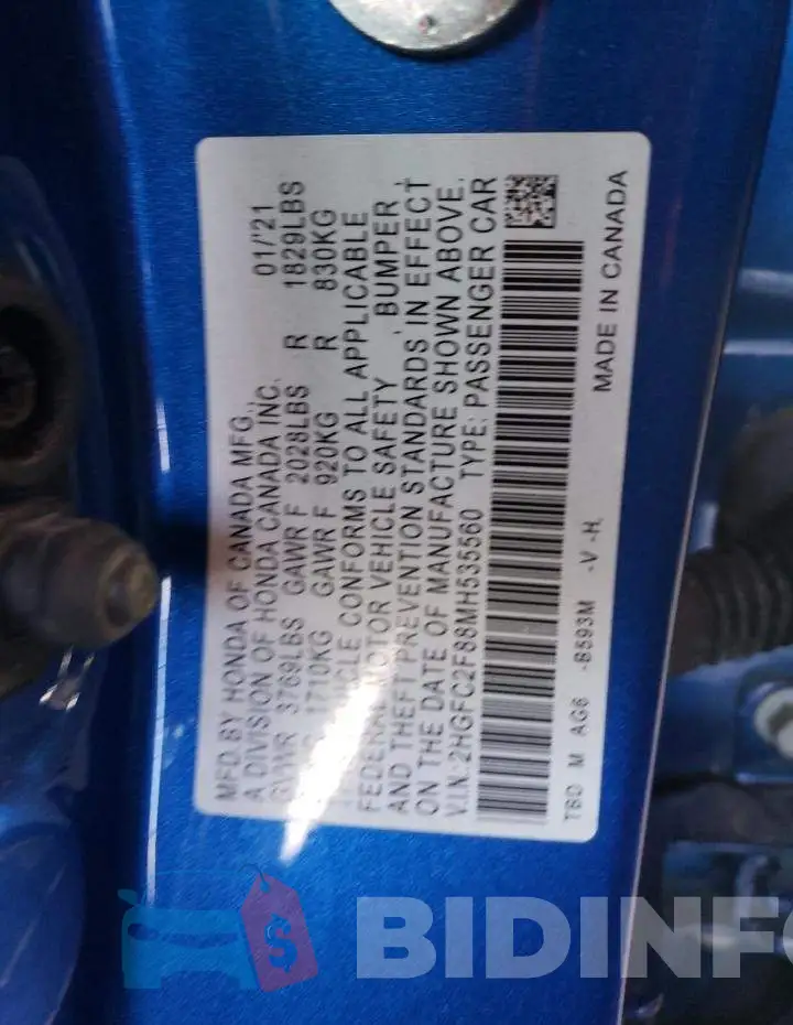 2HGFC2F88MH535560 Photo# 12