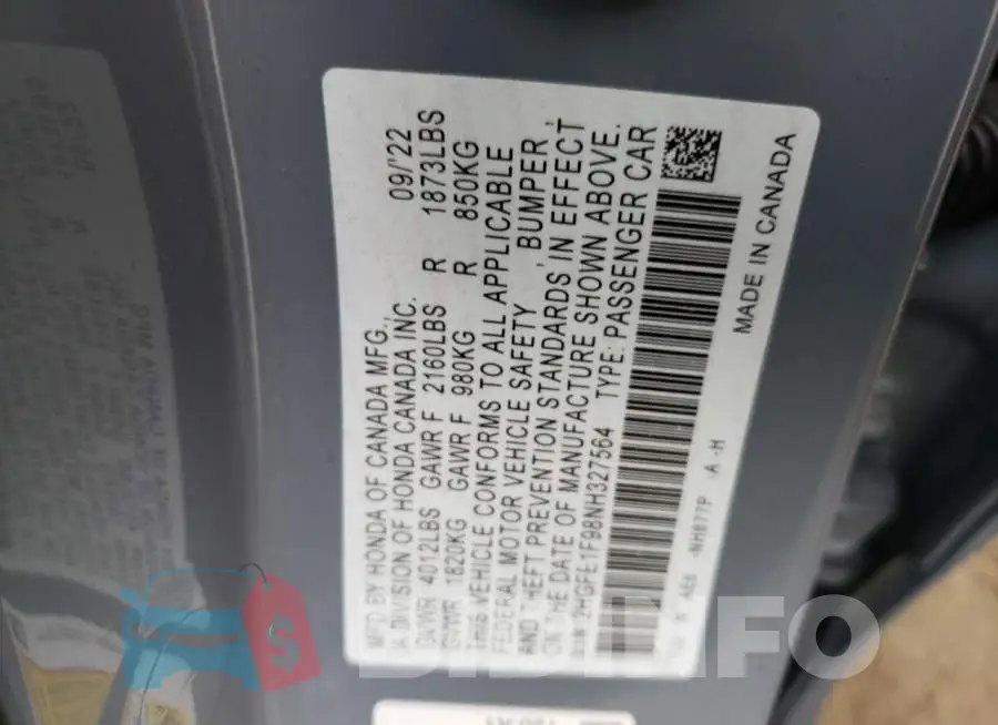 2HGFE1F98NH327564 Photo# 12