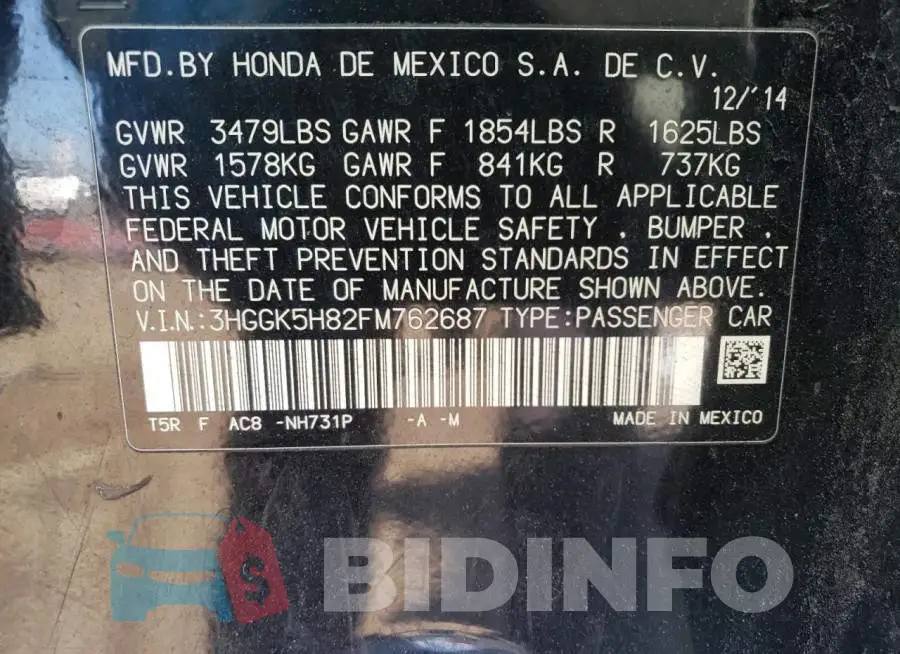 3HGGK5H82FM762687 Photo# 12