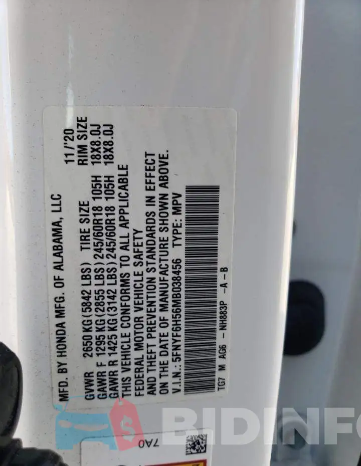 5FNYF6H56MB038456 Photo# 10